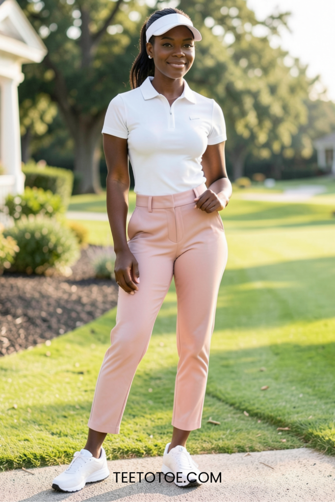 woman golfer in country club outfit