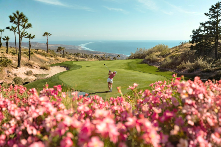 woman golfer in a spring golf setting