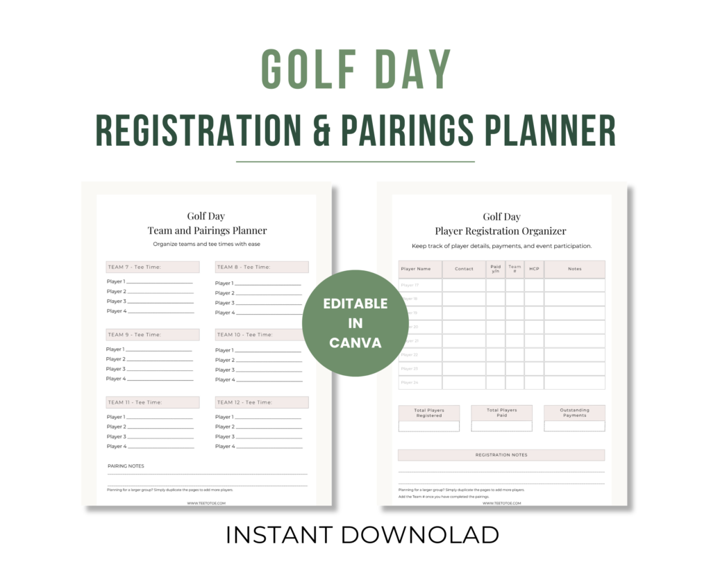 golf day registration and team pairings planner for charity golf days