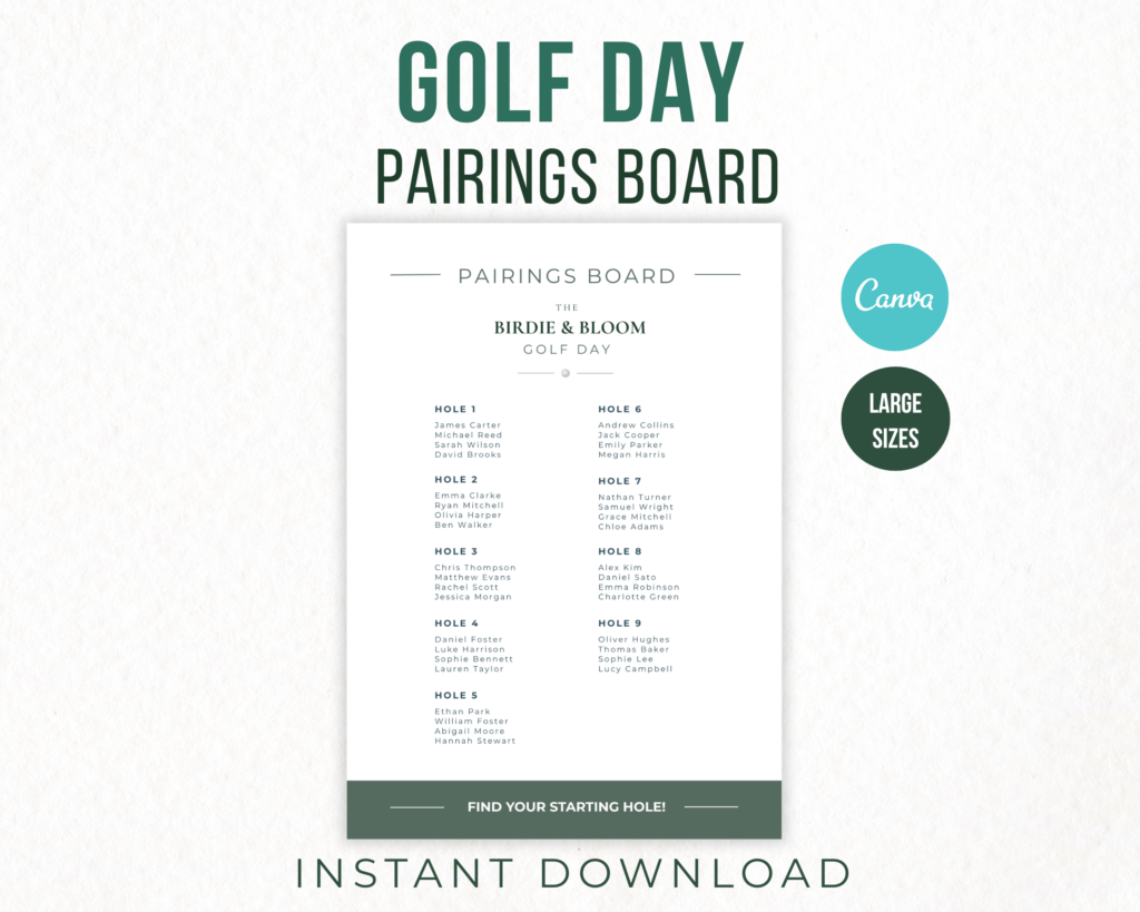 Golf Tournament Pairings Board