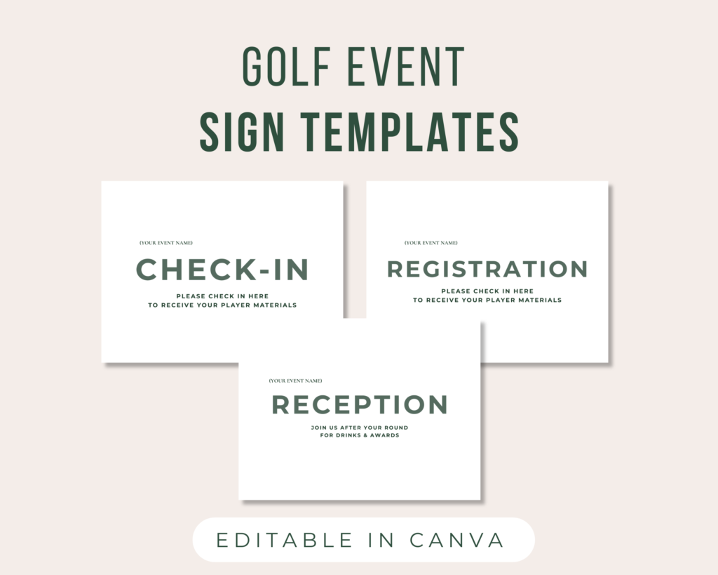golf tournament signage, golf check-in sign