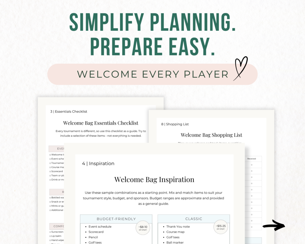 golf tournament welcome bag