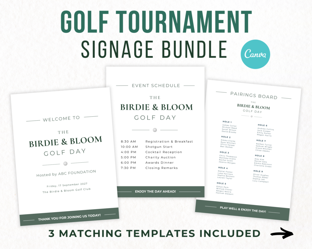 charity golf tournament signage, welcome sign