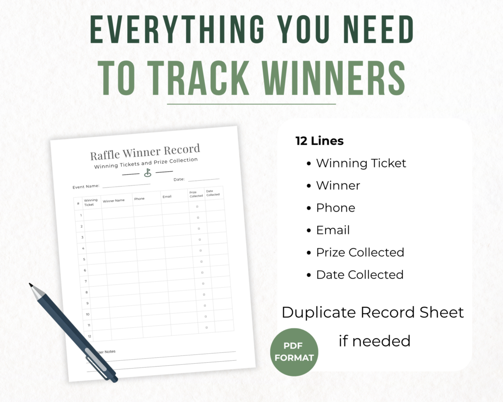 raffle winner record sheet